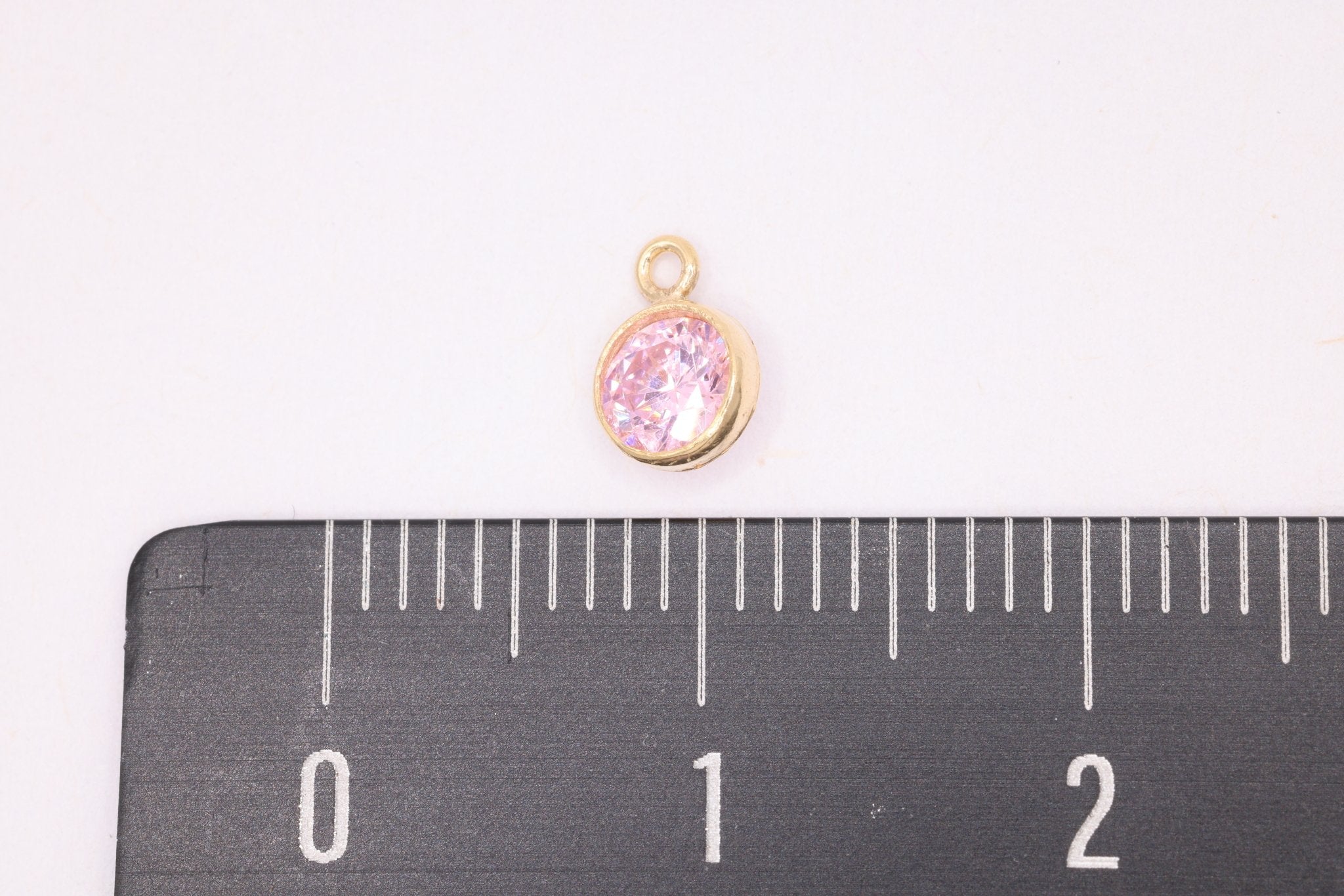 Tourmaline Birthstone CZ Gold-Filled Wholesale Drop Charm, October Birthstone, Horizontal Bail - HarperCrown