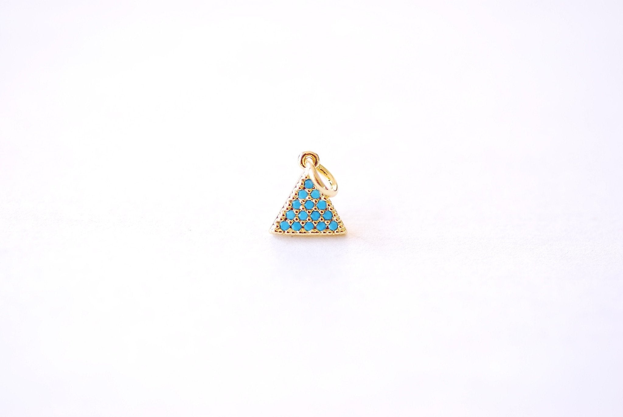 Triangle Turquoise Micro Pave Cubic Zirconia Charm - 16k Gold Plated over Brass Geometric Enamel Dangle Pendant HarperCrown Wholesale B165 - HarperCrown