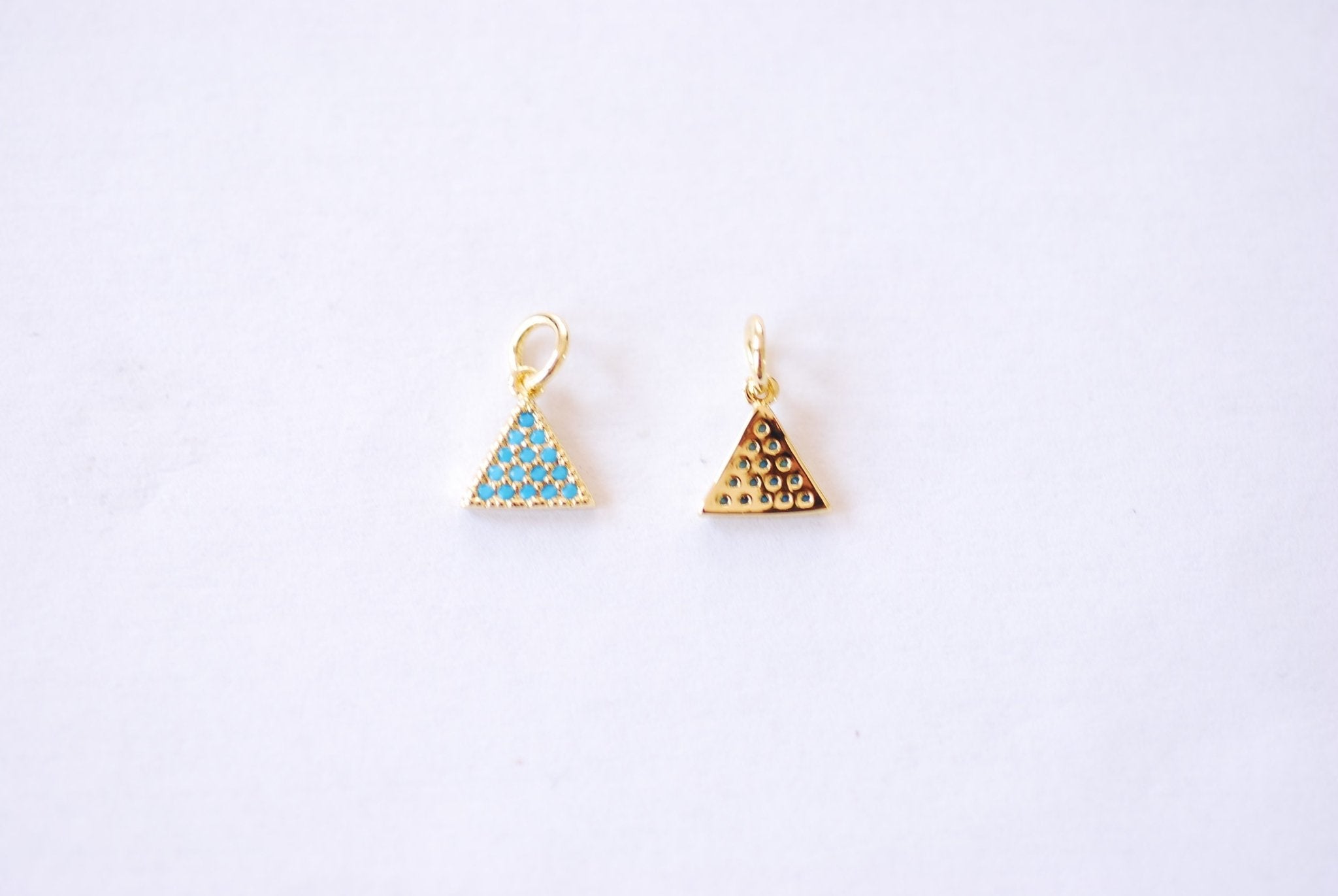 Triangle Turquoise Micro Pave Cubic Zirconia Charm - 16k Gold Plated over Brass Geometric Enamel Dangle Pendant HarperCrown Wholesale B165 - HarperCrown