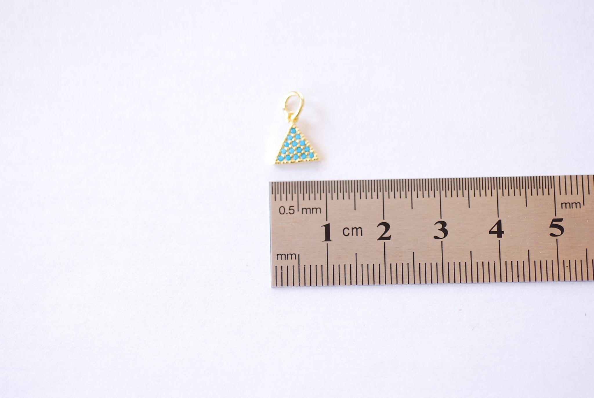 Triangle Turquoise Micro Pave Cubic Zirconia Charm - 16k Gold Plated over Brass Geometric Enamel Dangle Pendant HarperCrown Wholesale B165 - HarperCrown