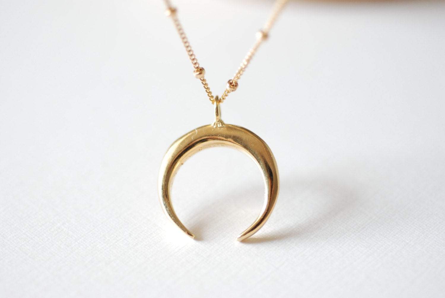 Tusk Necklace, Double Horn Necklace, Gold Horn Necklace, Moon Necklace, Crescent Necklace, Gold moon Necklace - HarperCrown