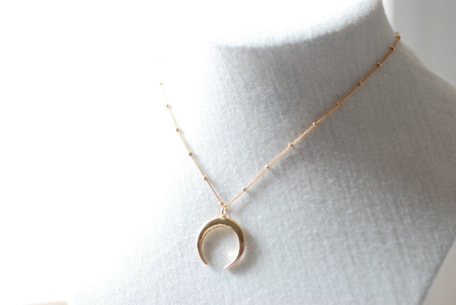 Tusk Necklace, Double Horn Necklace, Gold Horn Necklace, Moon Necklace, Crescent Necklace, Gold moon Necklace - HarperCrown