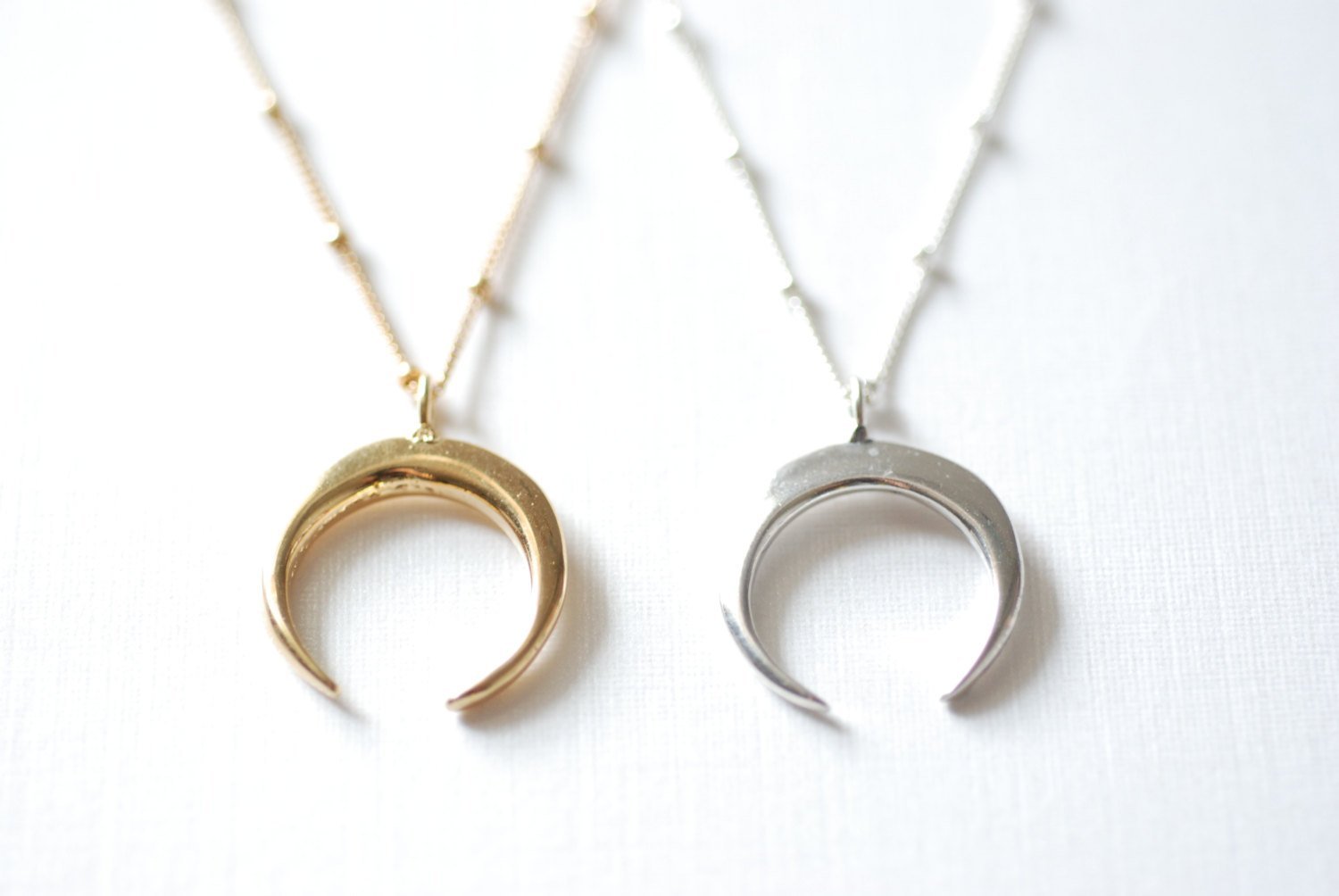 Tusk Necklace, Double Horn Necklace, Gold Horn Necklace, Moon Necklace, Crescent Necklace, Gold moon Necklace - HarperCrown