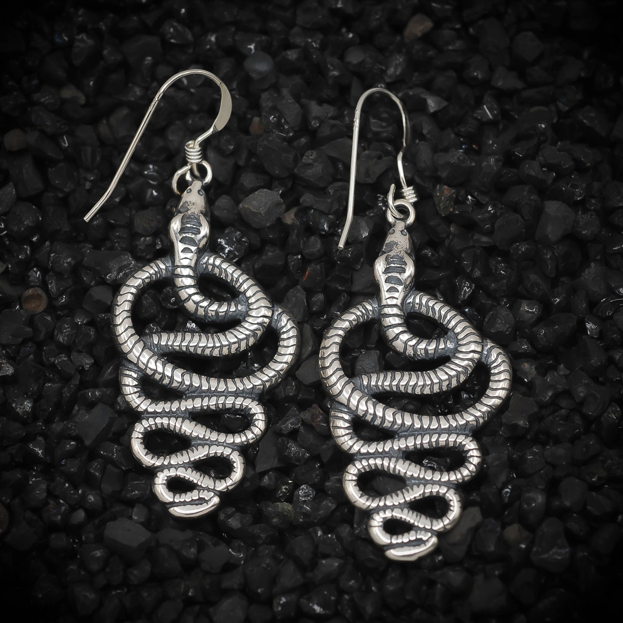 Uraeus Cobra Snake Earrings of Ancient Egypt | 925 Sterling Silver, Oxidized | Earrings - HarperCrown