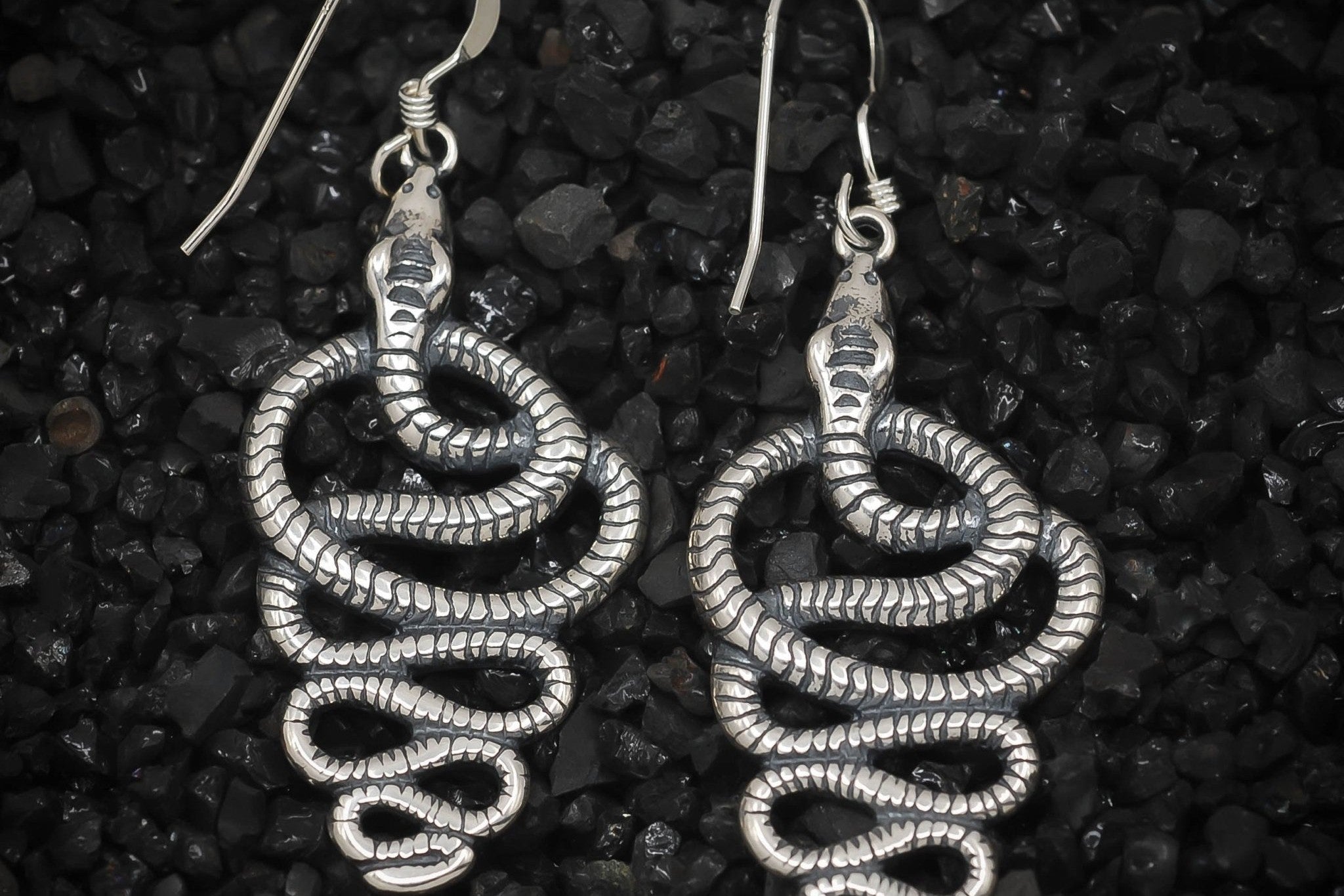 Uraeus Cobra Snake Earrings of Ancient Egypt | 925 Sterling Silver, Oxidized | Earrings - HarperCrown