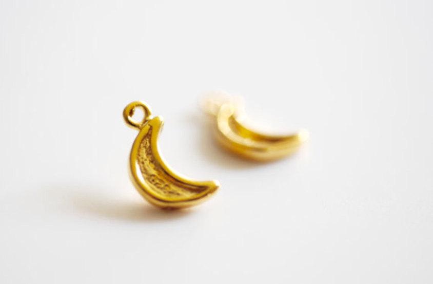 Vermeil Gold Crescent Moon Charm- 18k gold over Sterling Silver, Vermeil Gold Half Moon, Shiny moon, Wholesale Vermeil Gold Charms, 26 - HarperCrown