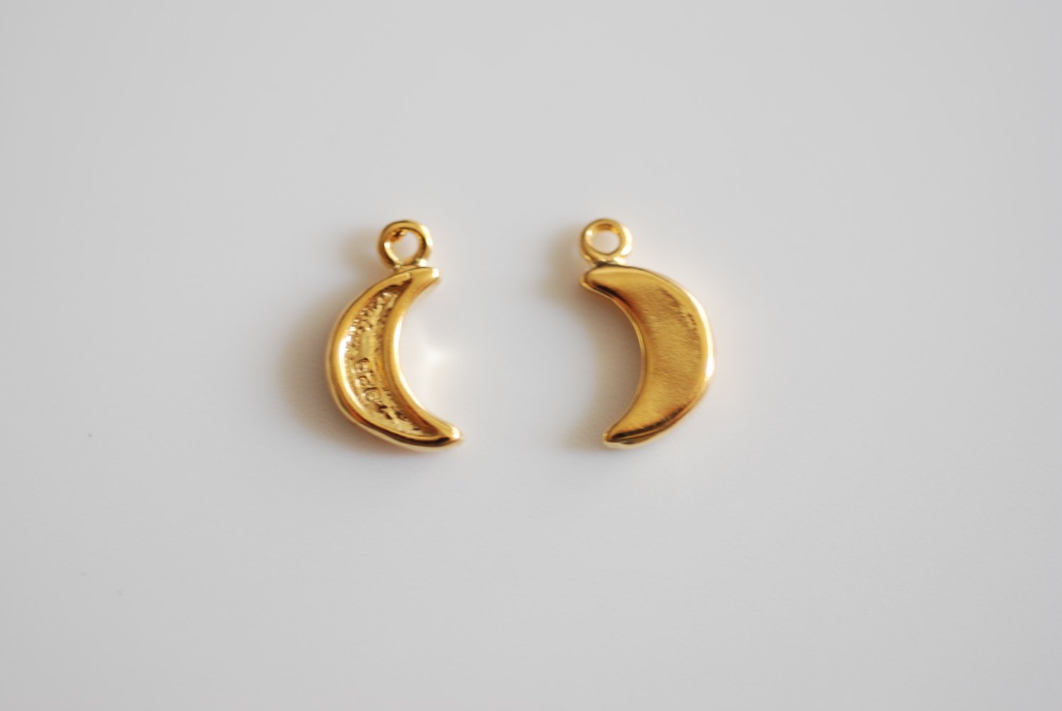 Vermeil Gold Crescent Moon Charm- 18k gold over Sterling Silver, Vermeil Gold Half Moon, Shiny moon, Wholesale Vermeil Gold Charms, 26 - HarperCrown