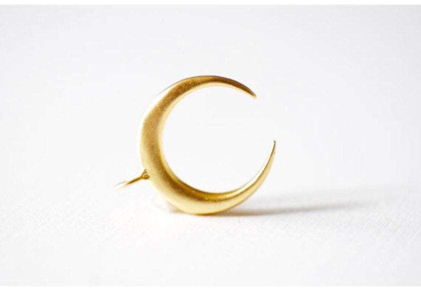 Vermeil Gold Crescent Moon Charm- 18k gold plated over sterling silver half moon charm pendant, Matte Gold Crescent Moon, Gold Tusk Charm, 1 - HarperCrown