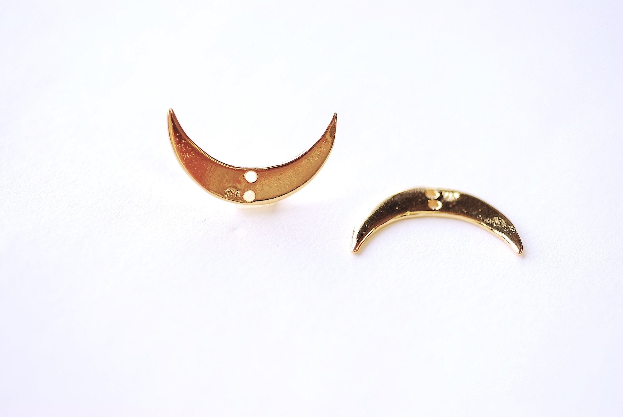 Vermeil Gold Crescent Moon Link Connector - 18k Gold plated over 925 Sterling silver Moon Half Moon Waning Moon Celestial Two Holes - HarperCrown