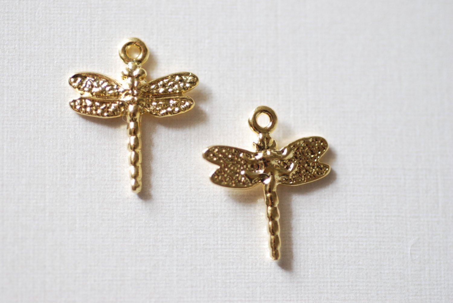 Vermeil Gold Dragonfly Charm, 18k gold plated over sterling silver Insect Charm, Gold Wings Charm - HarperCrown