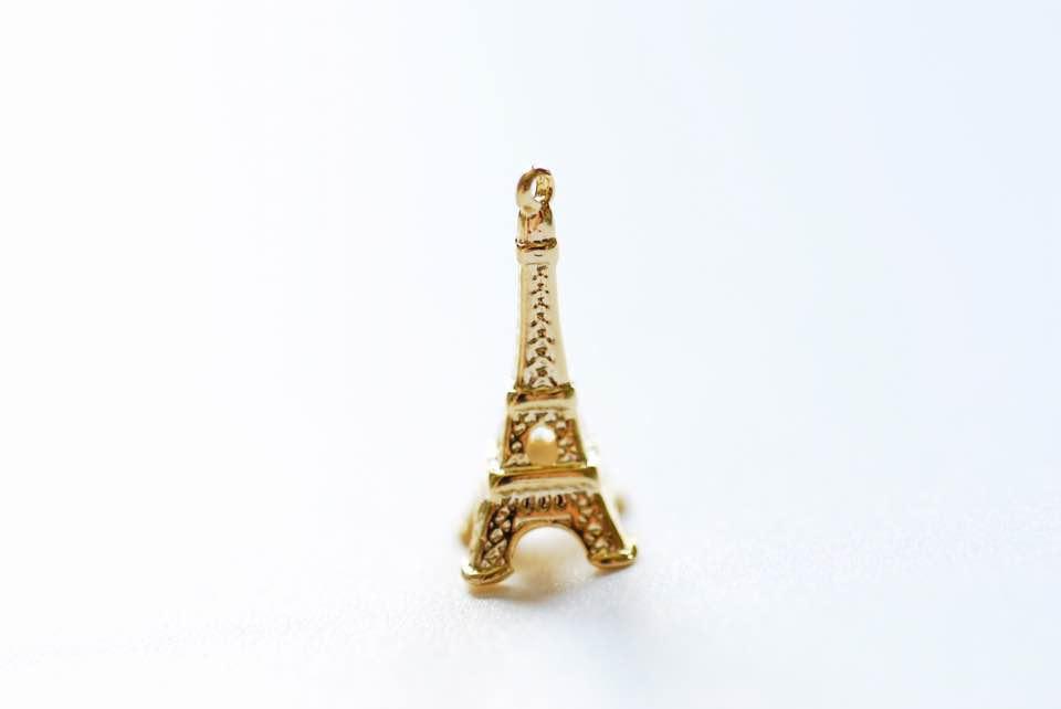 Vermeil Gold Eiffel Tower Charm - 18k gold plated over Sterling Silver, Gold Eiffel Tower Pendant, Paris Charm, Paris Pendant, France Charm - HarperCrown