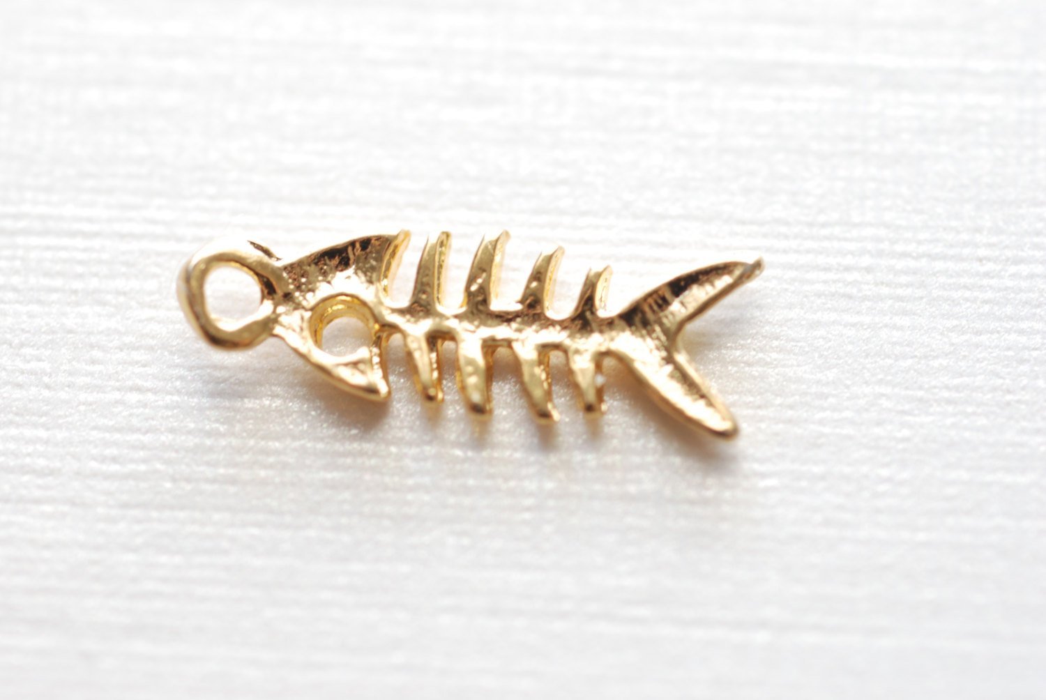 Vermeil gold Fish Skeleton charm Pendant- 22k gold over Sterling Silver Sea life charm, Golden Fish, School of Fish, Beach Ocean Charm, 299 - HarperCrown