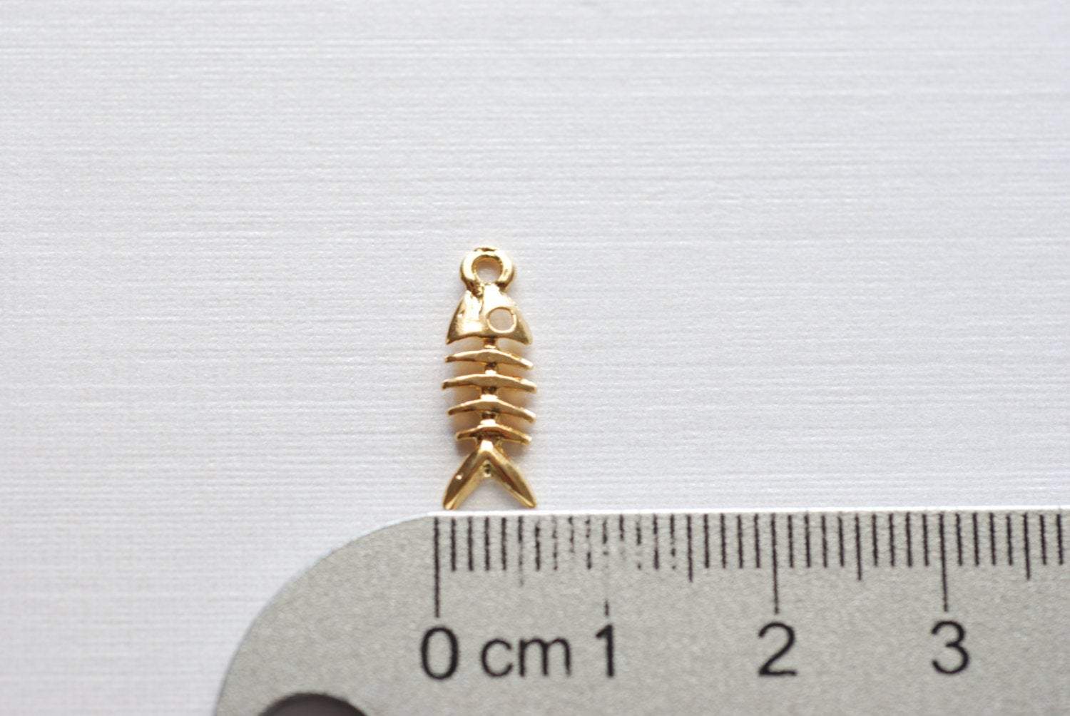 Vermeil gold Fish Skeleton charm Pendant- 22k gold over Sterling Silver Sea life charm, Golden Fish, School of Fish, Beach Ocean Charm, 299 - HarperCrown