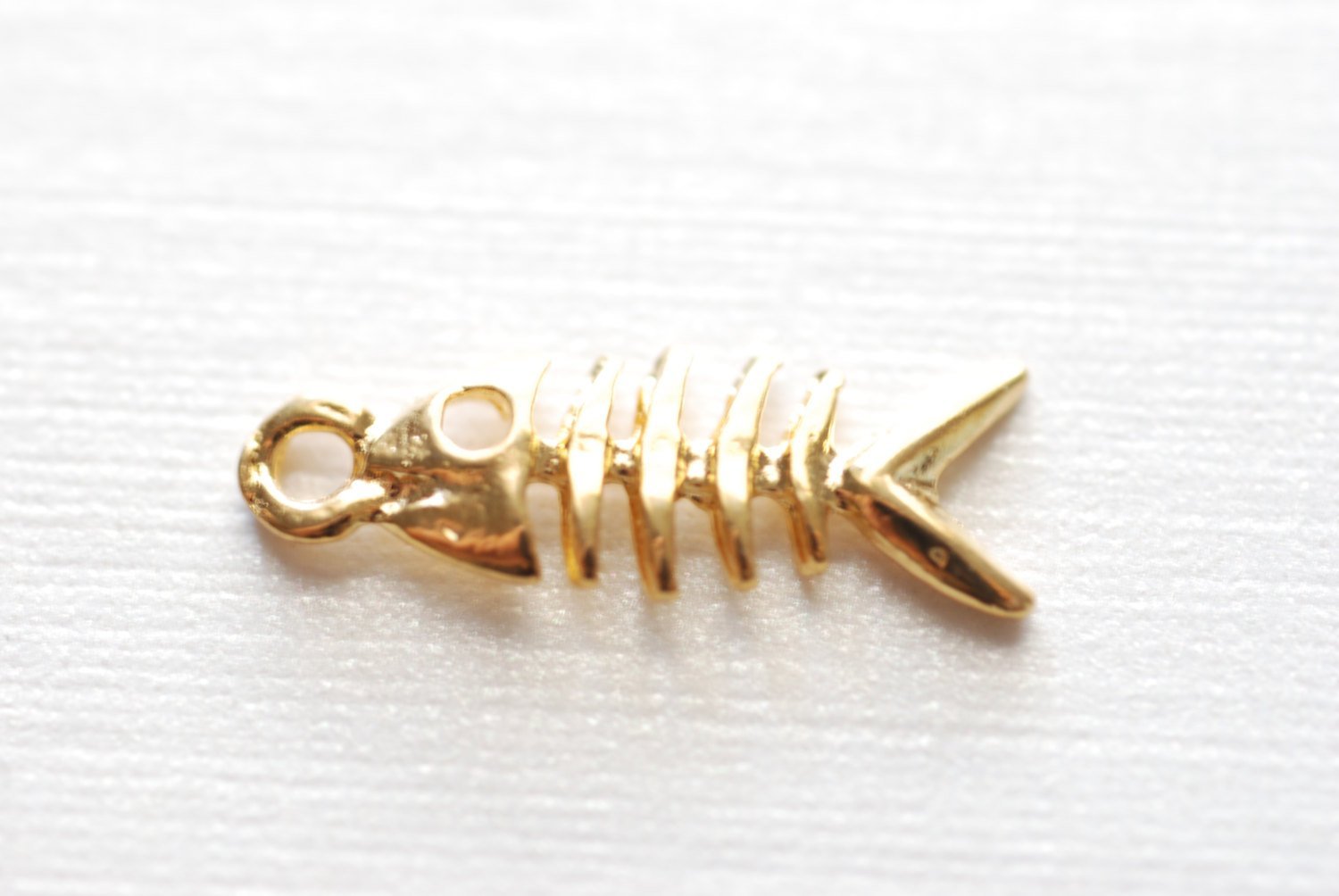 Vermeil gold Fish Skeleton charm Pendant- 22k gold over Sterling Silver Sea life charm, Golden Fish, School of Fish, Beach Ocean Charm, 299 - HarperCrown