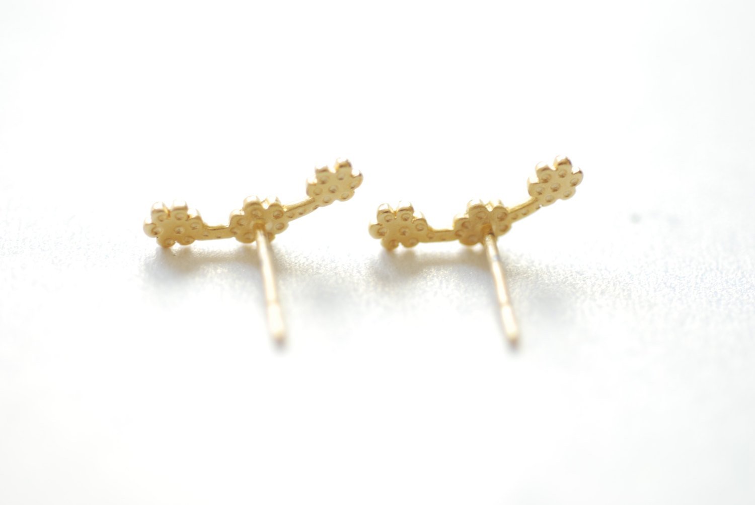 Vermeil Gold Flower Ear Climber earrings, Gold Flower Ear Crawler, Cuff Earrings, Ear Pins, Ear Wrap Earrings, Ear Sweep, Wholesale Earrings - HarperCrown