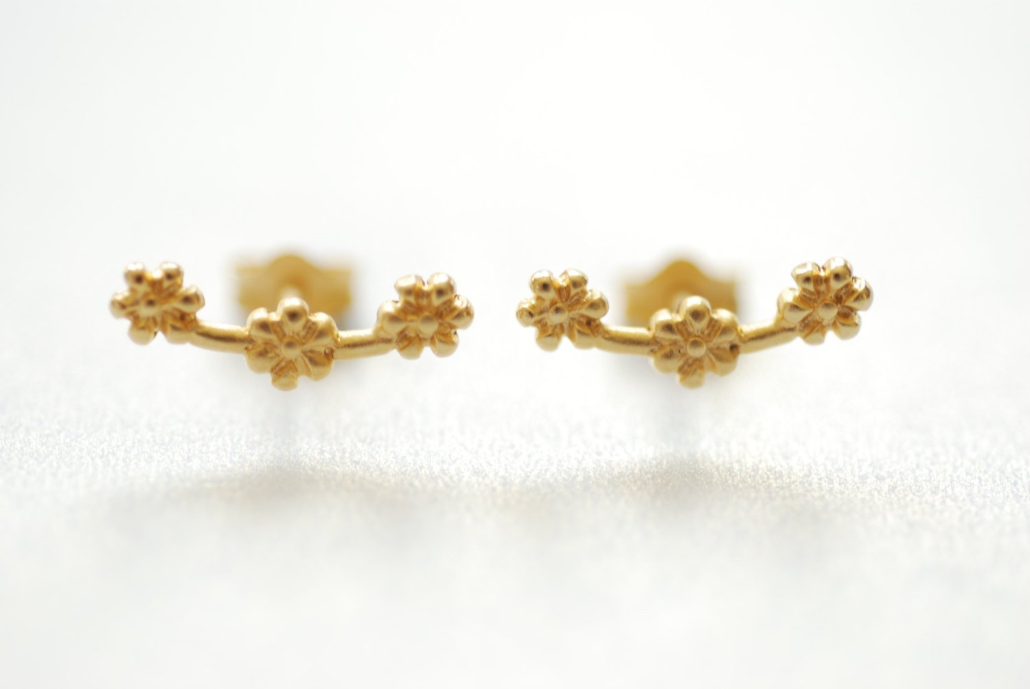 Vermeil Gold Flower Ear Climber earrings, Gold Flower Ear Crawler, Cuff Earrings, Ear Pins, Ear Wrap Earrings, Ear Sweep, Wholesale Earrings - HarperCrown