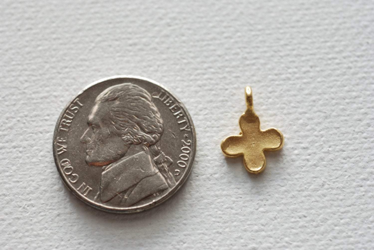 Vermeil Gold Four Leaf Clover, 18k gold Four Leaf Clover, Four leaf Petal, Matte Clover, Clover Charm, Gold Quatrefoil Charm - HarperCrown