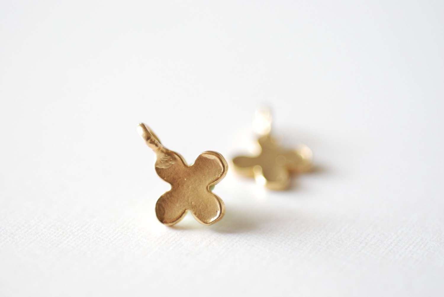 Vermeil Gold Four Leaf Clover, 18k gold Four Leaf Clover, Four leaf Petal, Matte Clover, Clover Charm, Gold Quatrefoil Charm - HarperCrown