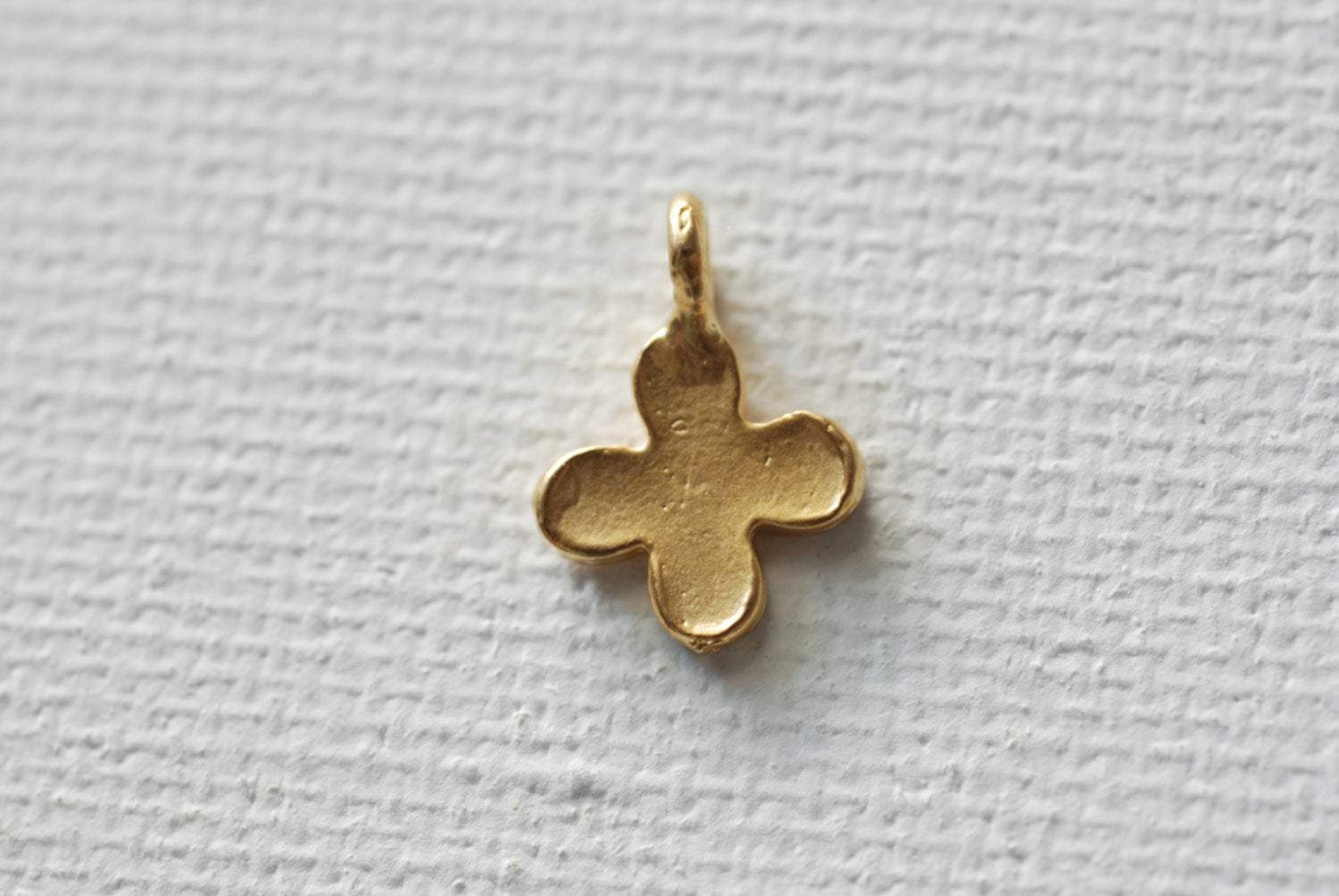 Vermeil Gold Four Leaf Clover, 18k gold Four Leaf Clover, Four leaf Petal, Matte Clover, Clover Charm, Gold Quatrefoil Charm - HarperCrown