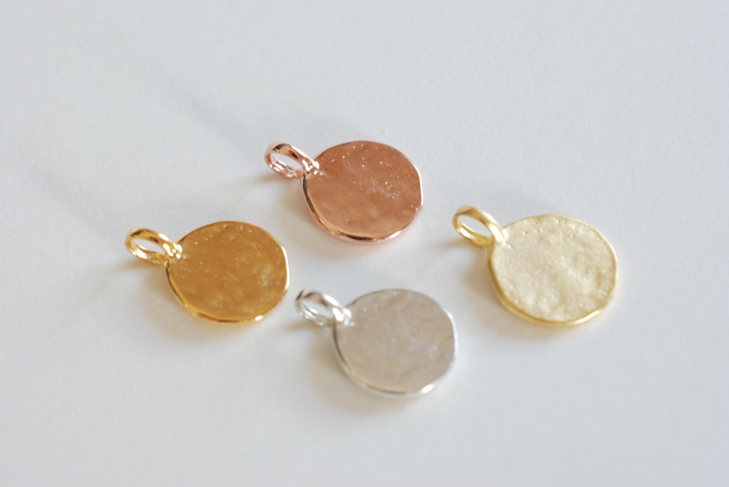 Vermeil Gold Hammered Blank Disc Charm with Attached Bail -18k gold plated over sterling silver, blank disc, stamping disc, blank stamping 2 - HarperCrown