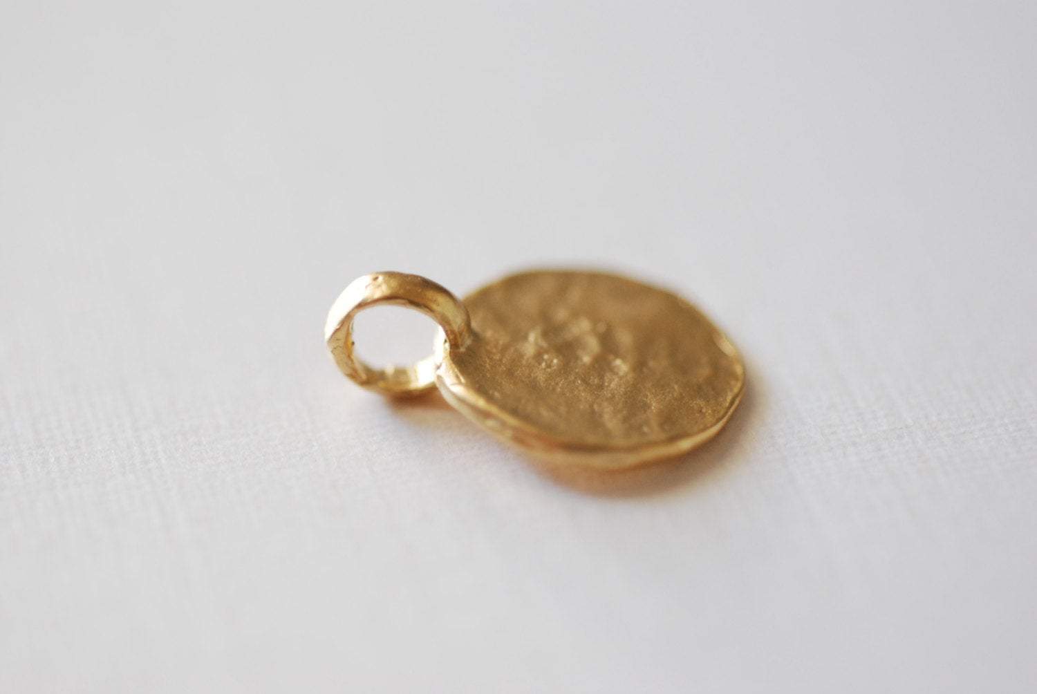 Vermeil Gold Hammered Blank Disc Charm with Attached Bail -18k gold plated over sterling silver, blank disc, stamping disc, blank stamping 2 - HarperCrown