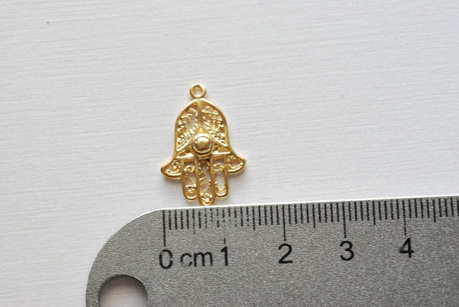 Vermeil Gold Hamsa Hand- 18k gold over 925 Sterling silver hamsa hand charm, vermeil hamsa hand, hamsa hand, shiny gold hamsa hand, 74 - HarperCrown