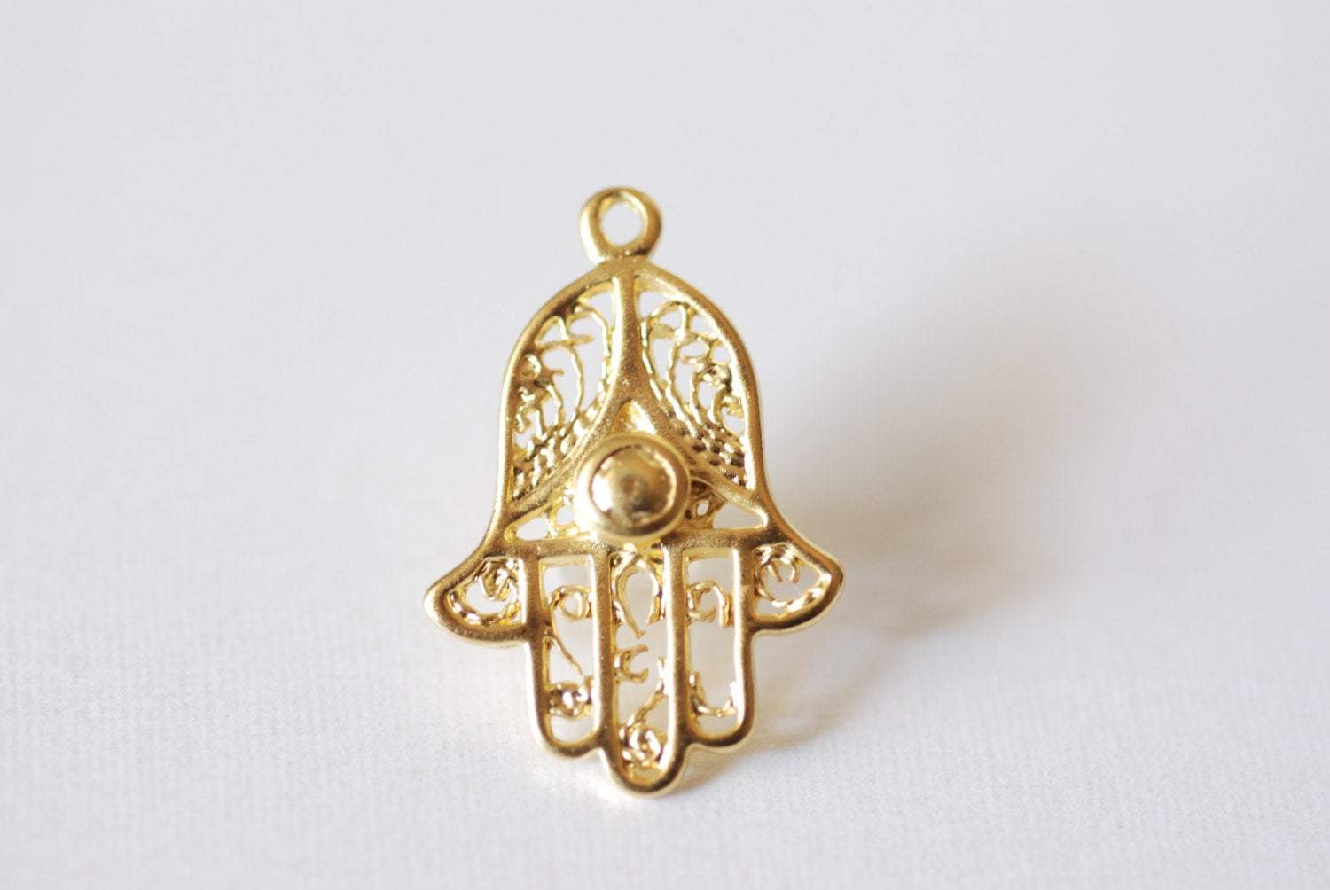 Vermeil Gold Hamsa Hand- 18k gold over 925 Sterling silver hamsa hand charm, vermeil hamsa hand, hamsa hand, shiny gold hamsa hand, 74 - HarperCrown