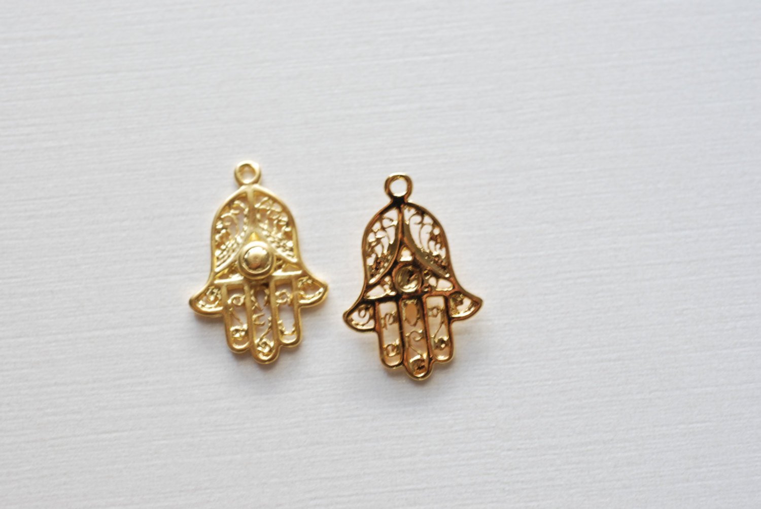 Vermeil Gold Hamsa Hand- 18k gold over 925 Sterling silver hamsa hand charm, vermeil hamsa hand, hamsa hand, shiny gold hamsa hand, 74 - HarperCrown