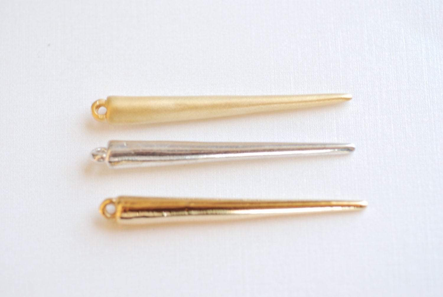 Vermeil Gold Long Spike Charm - 18k gold plated over sterling silver spear, vermeil dagger, needle, gold needle, drop needle charm, 232 - HarperCrown