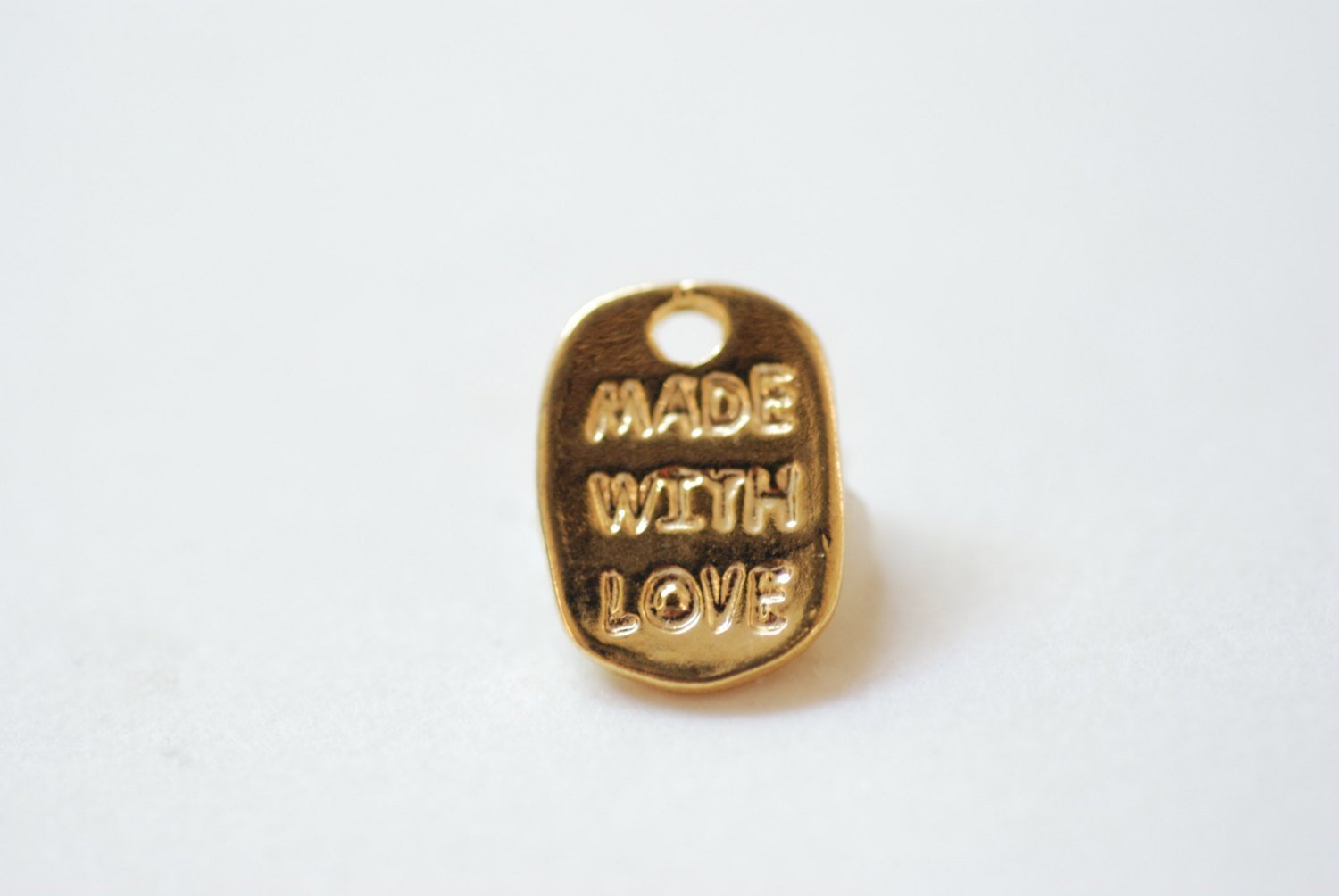 Vermeil Gold MADE WITH LOVE Charm - small made with love handmade charm, embossed made with love, Vermeil Charms Wholesale Findings - HarperCrown