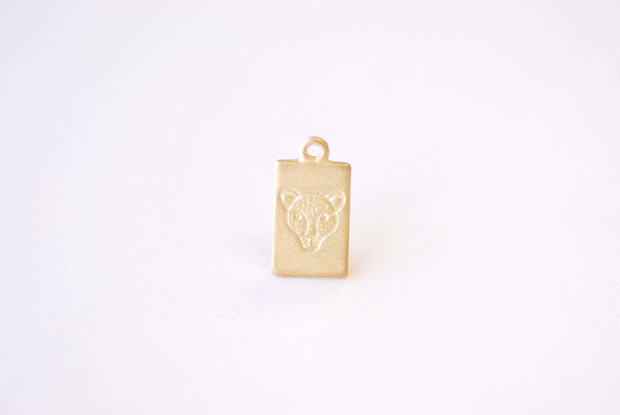 Vermeil Gold Rectangle Tiger Face Charm - 18k Gold plated 925 Sterling Silver Tiger Pendant, Lion Jaguar Panther Cat Bobcat Animal, J423 - HarperCrown