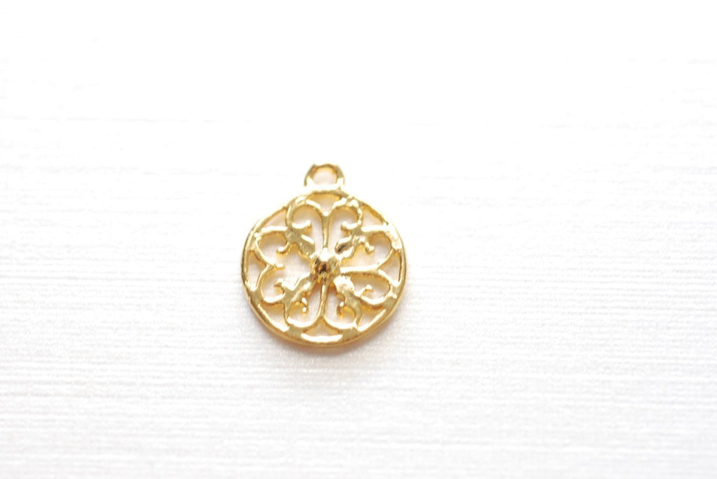 Vermeil Gold Filigree Disc-18k Gold Plated Sterling Silver, Gold Round Disc, Filigree Design, Vermeil Gold Plated Charms Wholesale, 164