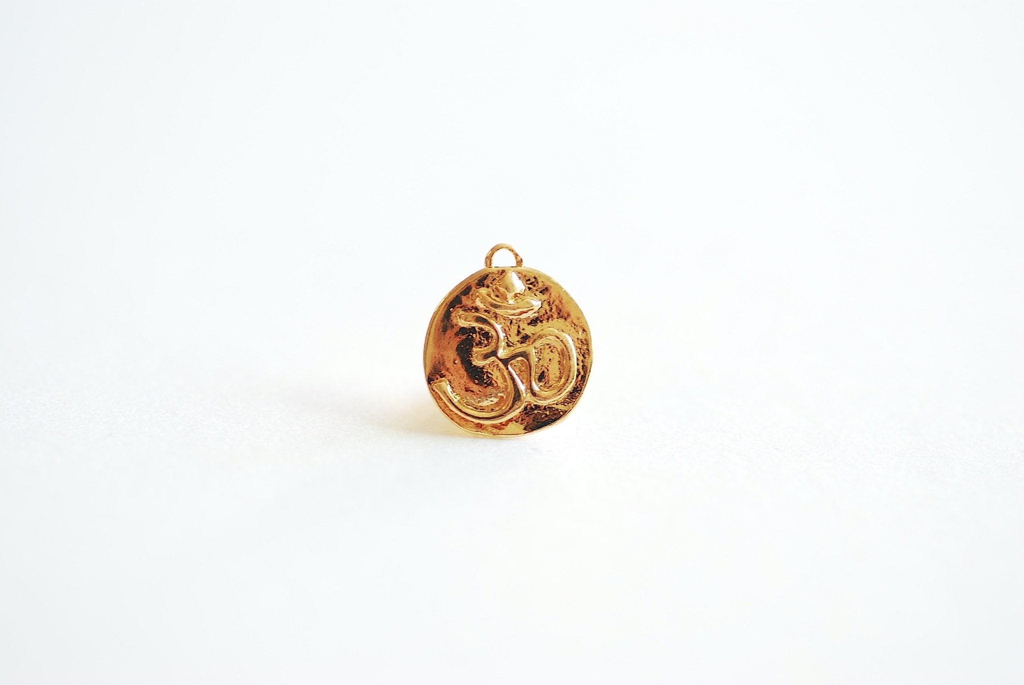 Vermeil Gold Round Ohm Om Charm- 22k Gold plated over 925 sterling Silver, lotus, yoga, yogi, sanskrit, Ohm om pendant, double sided, 442 - HarperCrown