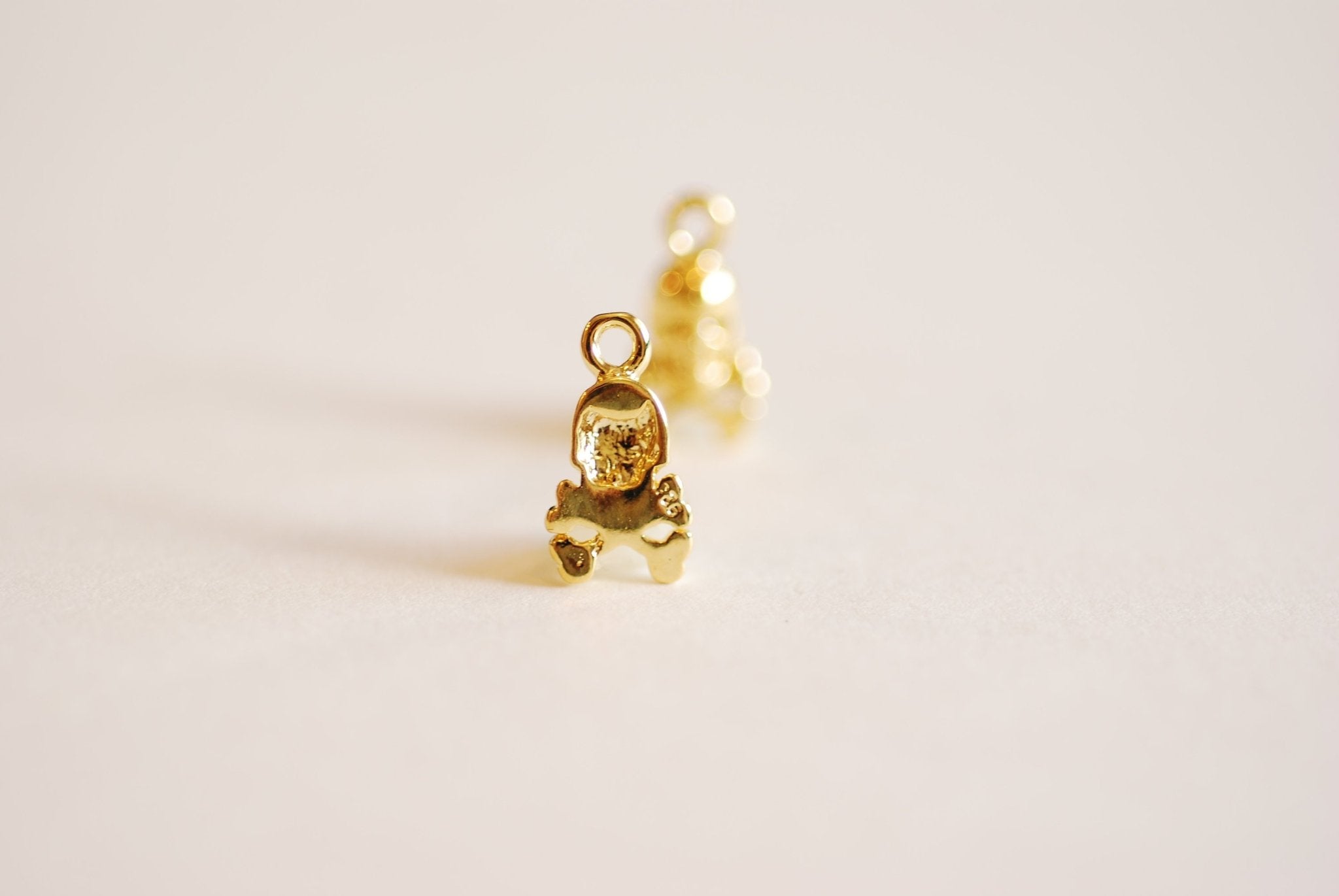 Vermeil Gold Skull and Bones Charm- 22k Gold plated over 925 Sterling Silver, Gold Skull Charm, Halloween Skull, Pirate, Tropical, Head, 120 - HarperCrown