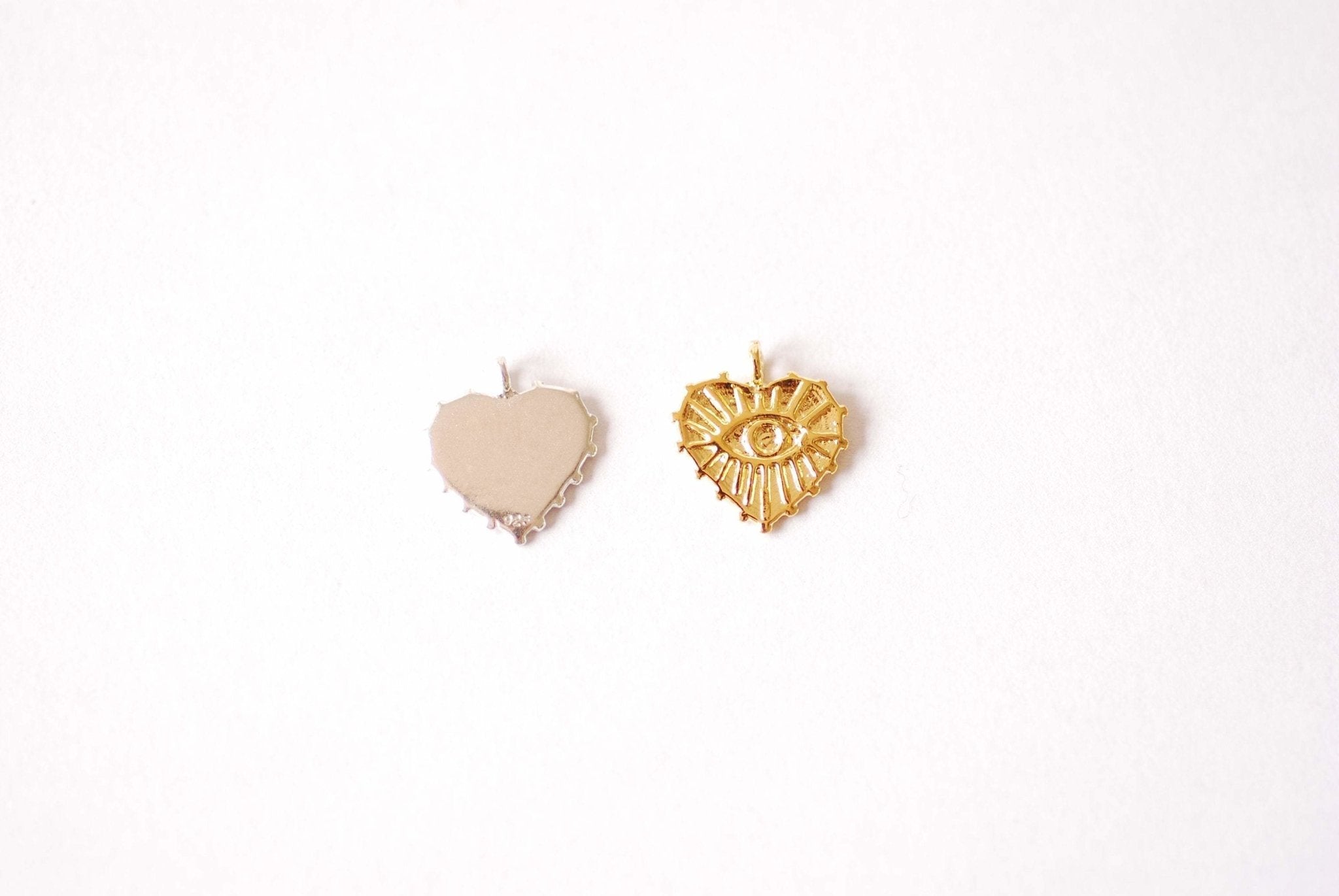 Vermeil Gold Spiky Heart Charm - 18k Gold plated Sterling Silver Spikey Heart Evil Eye Horn Heart VermeilSupplies Harpercrown Wholesale, 520 - HarperCrown