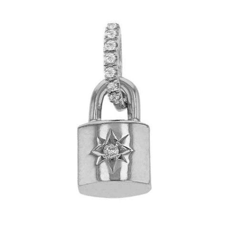 Vermeil Gold Starburst Padlock Pendant - 18k gold plated 925 Sterling Silver, Lock and Key Charm, Cubic Zirconia Key Charm, CZ Pave Charm - HarperCrown