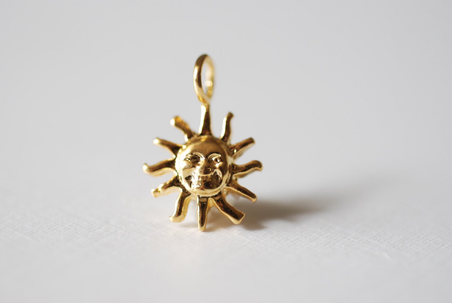 Vermeil Gold Sunshine Charm - 18k gold plated over sterling silver, Sun with rays pendant, Gold Sun Charm - HarperCrown