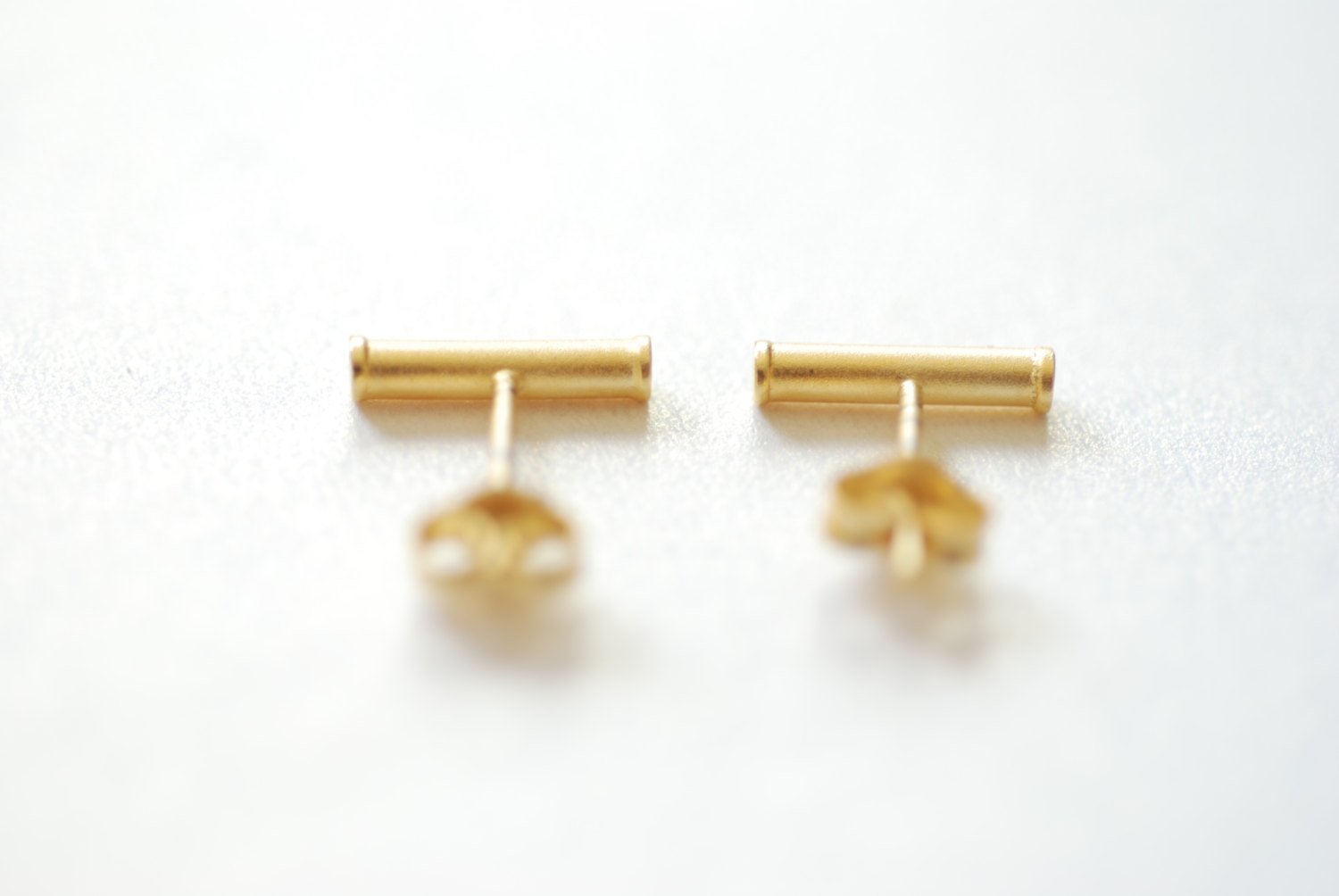 Vermeil Matte Gold Bar Earrings, Gold Bar Stud Earrings, Line Earrings, Minimal Post Earrings, Ear Climbers, Stick earrings - HarperCrown