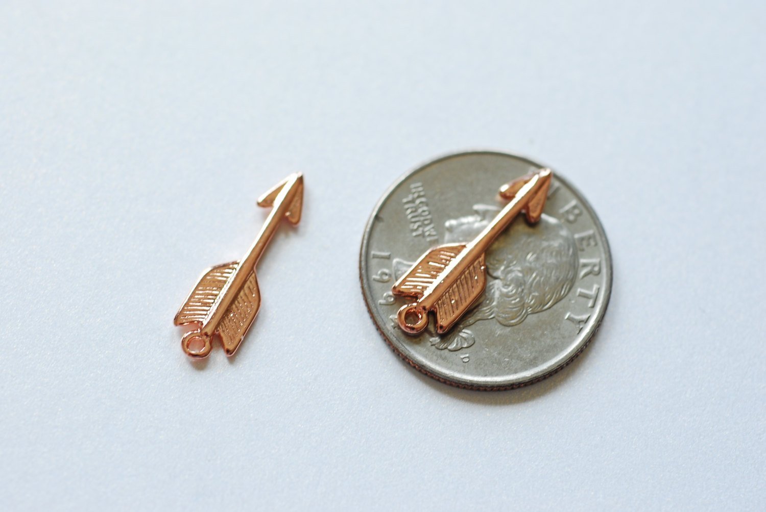 Vermeil Rose Gold Arrow Charm- 18k gold plated over Sterling Silver, Gold Feather Arrow Pendant, Gold Arrowhead Charm, Arrowhead, Wholesale - HarperCrown