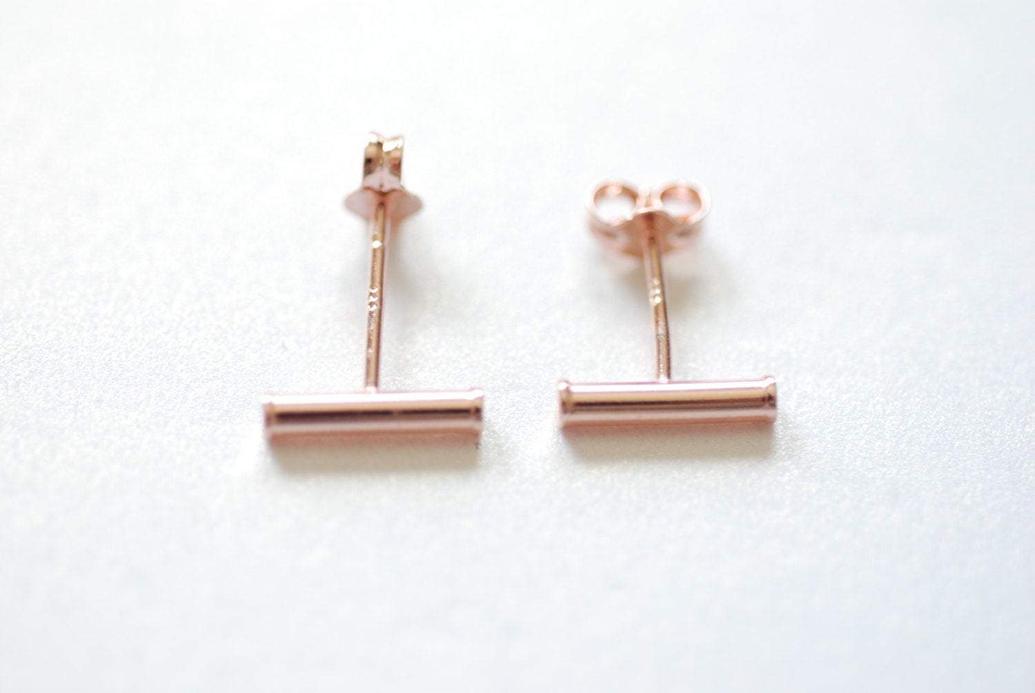 Vermeil Rose Gold Bar Earrings, Rose Gold Bar Stud Earrings, Line Earrings, Minimal Post Earrings, Ear Climbers, Stick earrings - HarperCrown