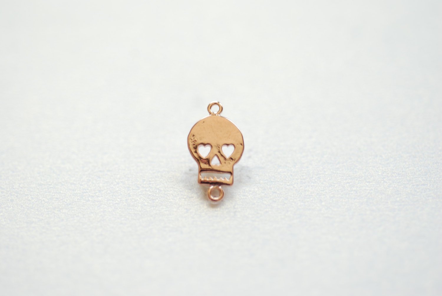 Vermeil Rose Gold Flat Skull Charm- 18k gold plated over Sterling Silver, Skull with Hearts Charm, Gold Skull Connector Link Spacer, 200 - HarperCrown