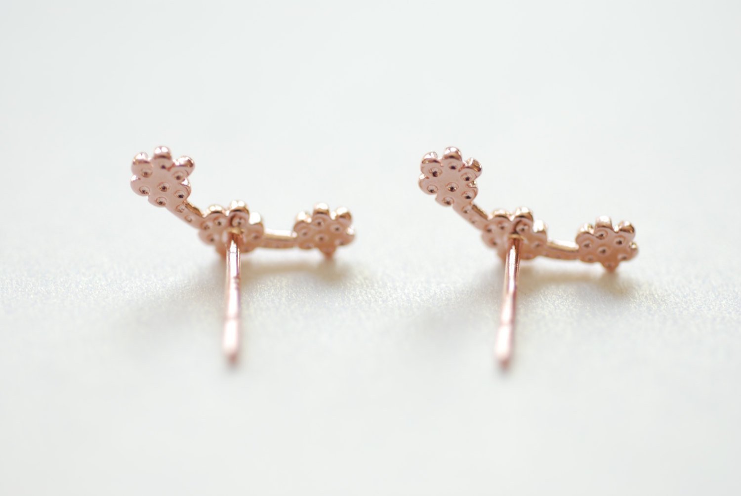 Vermeil Rose Gold Flower Ear Climber earrings, Flower Ear Crawler, Cuff Earrings, Ear Pins, Ear Wrap Earrings, Ear Sweep, Wholesale Earrings - HarperCrown