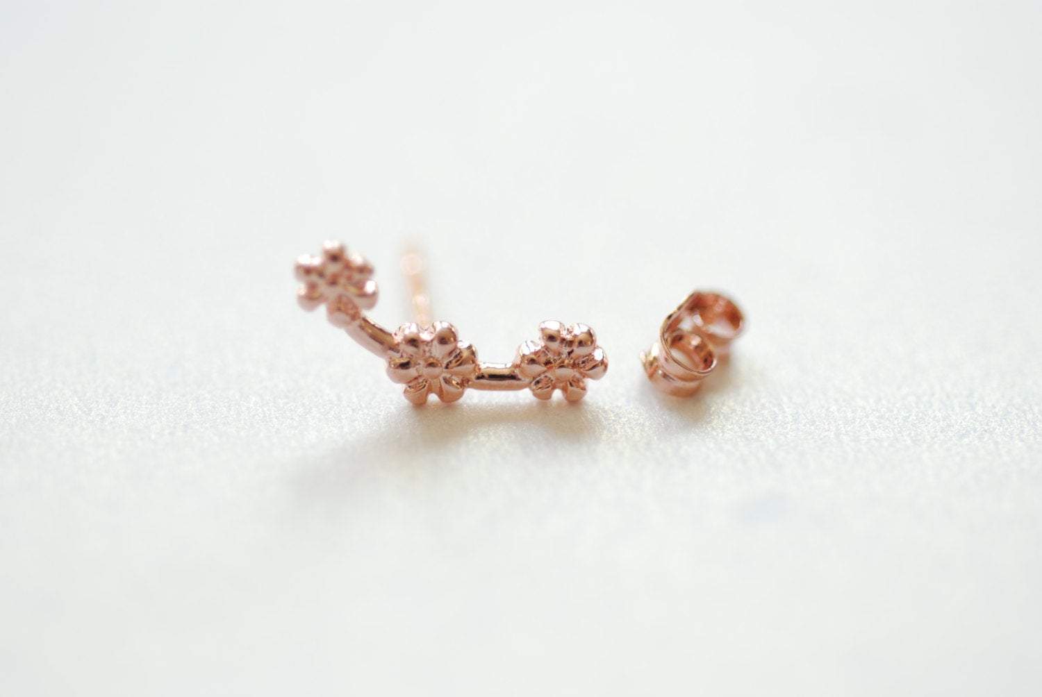 Vermeil Rose Gold Flower Ear Climber earrings, Flower Ear Crawler, Cuff Earrings, Ear Pins, Ear Wrap Earrings, Ear Sweep, Wholesale Earrings - HarperCrown