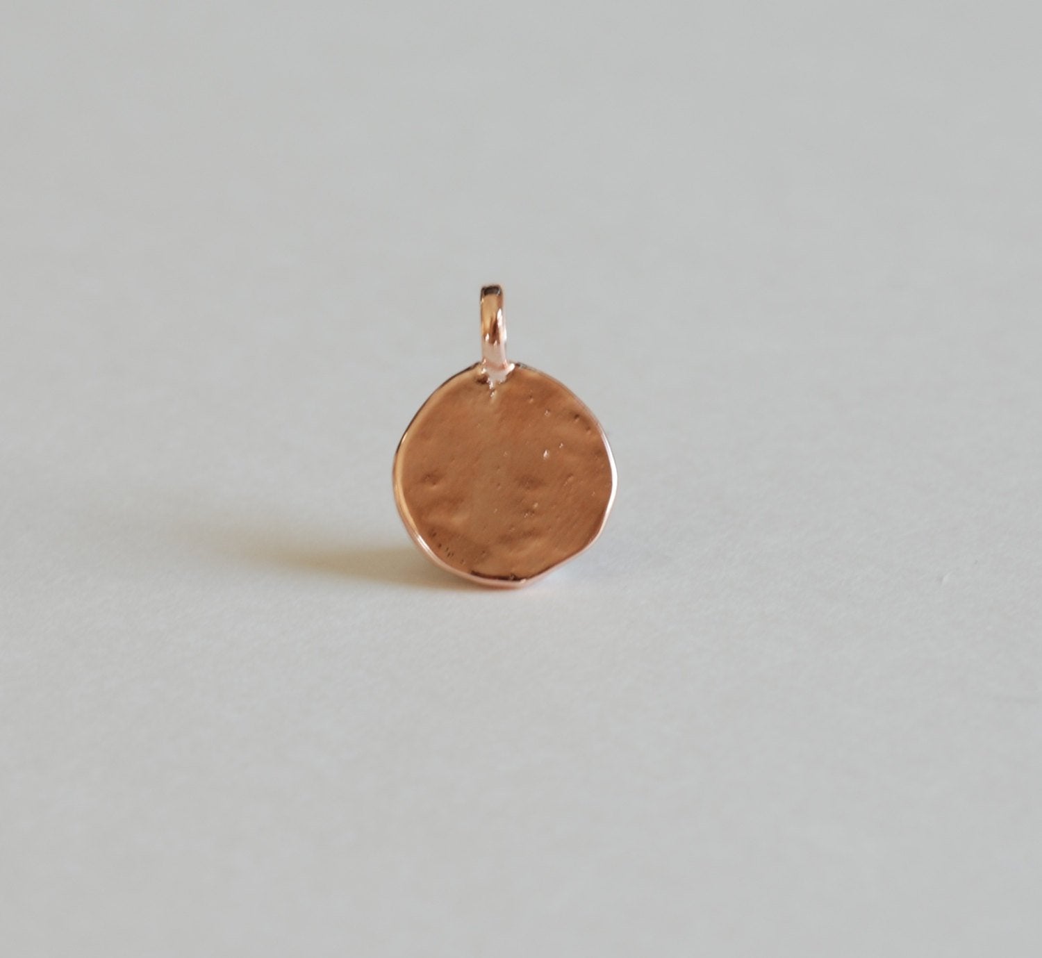 Vermeil Rose Gold Hammered Blank Disc Charm with Attached Bail -18k gold plated over sterling silver, blank disc, Rose Gold stamping disc, 2 - HarperCrown