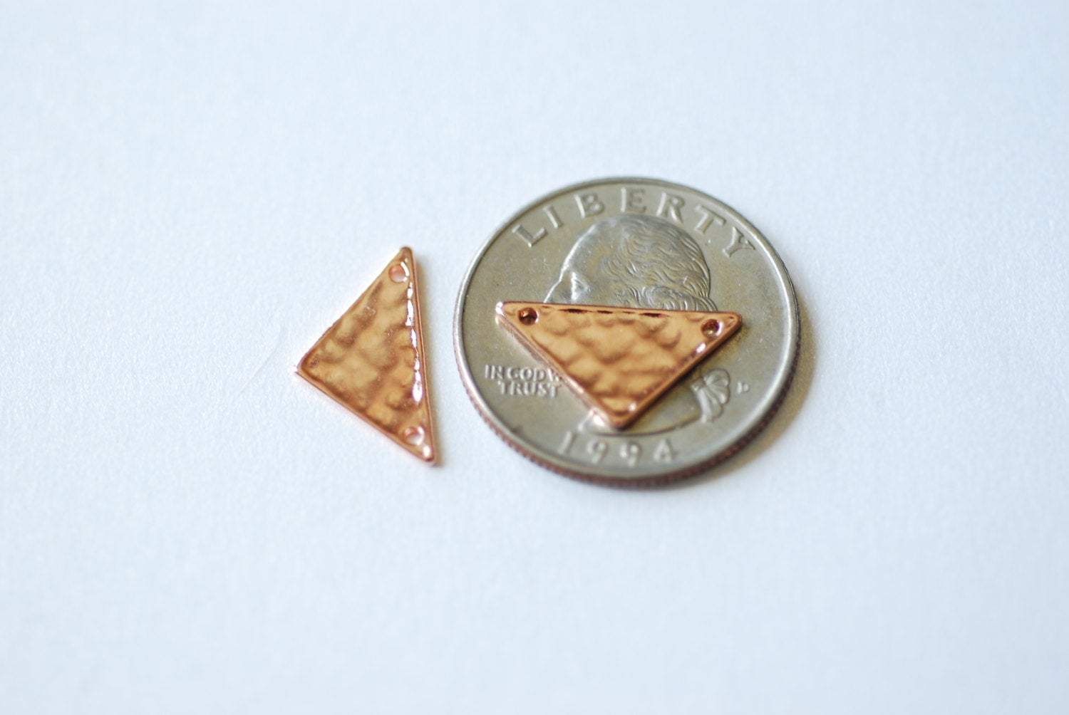 Vermeil Rose Gold Hammered Triangle Connector Charm - 18k gold plated over sterling silver, textured flat isosceles, Rose Gold Triangle Bead - HarperCrown