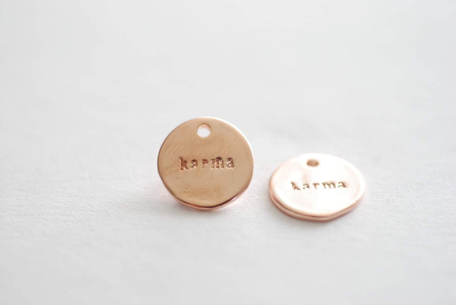 Vermeil Rose Gold Karma Circle Disc Charm - 18 gold plated over sterling silver,karma stamped gold disc, Gold Karma Charm, Yoga Jewelry, 92 - HarperCrown