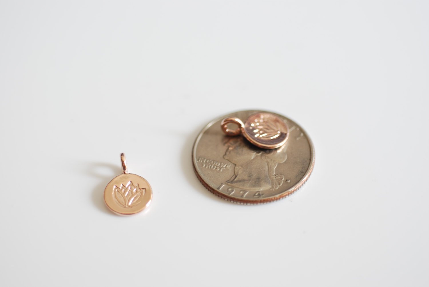 Vermeil Rose Gold Lotus Flower Disc Charms - Rose Gold Lotus Flower Water Lily Disc, Rose Gold yoga charm, vermeil gold Lotus Round Charm,36 - HarperCrown