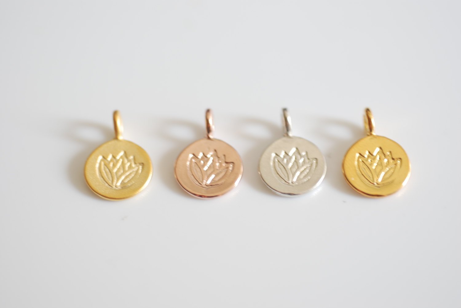 Vermeil Rose Gold Lotus Flower Disc Charms - Rose Gold Lotus Flower Water Lily Disc, Rose Gold yoga charm, vermeil gold Lotus Round Charm,36 - HarperCrown