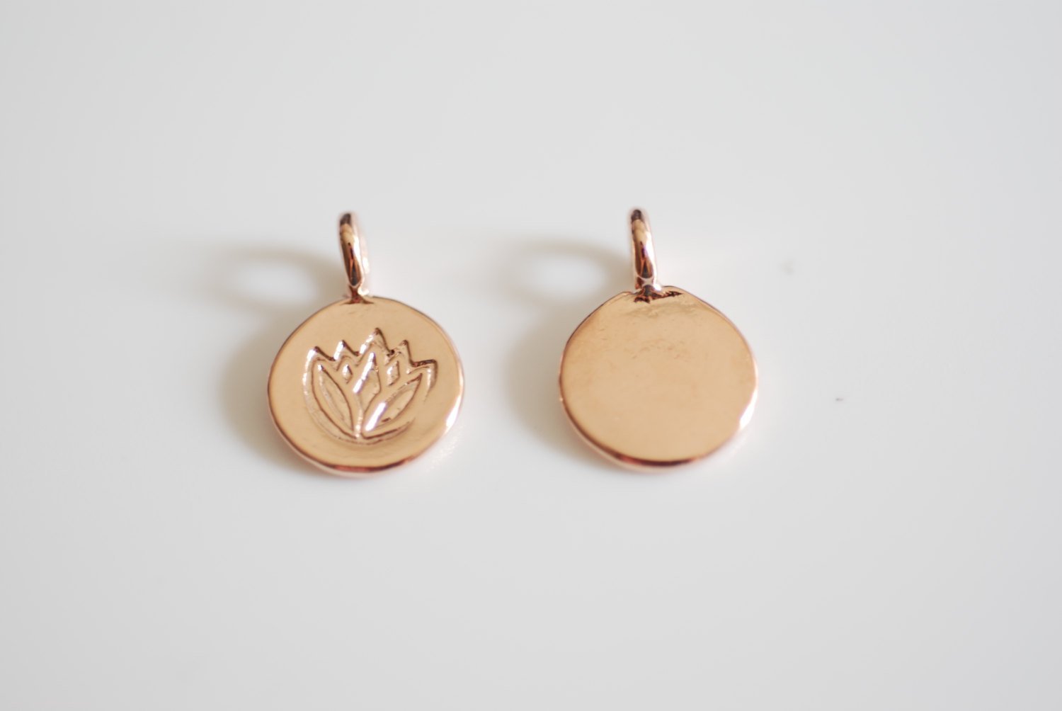 Vermeil Rose Gold Lotus Flower Disc Charms - Rose Gold Lotus Flower Water Lily Disc, Rose Gold yoga charm, vermeil gold Lotus Round Charm,36 - HarperCrown