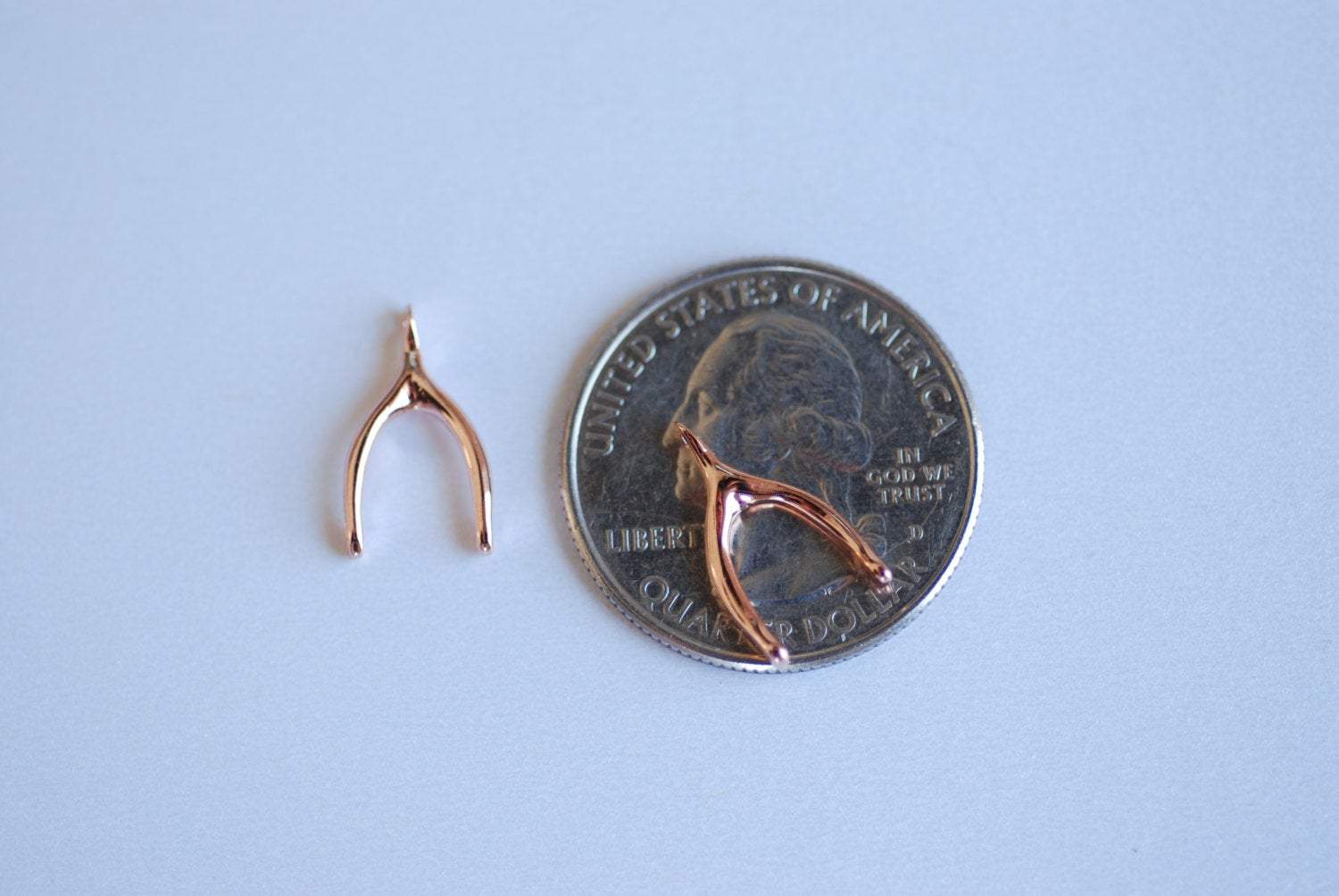 Vermeil Rose Gold Wishbone Charm- 18k gold plated over Sterling Silver, Pink Lucky Wishbone Charm, Gold Wishbone Pendant, Rose gold Charms,7 - HarperCrown